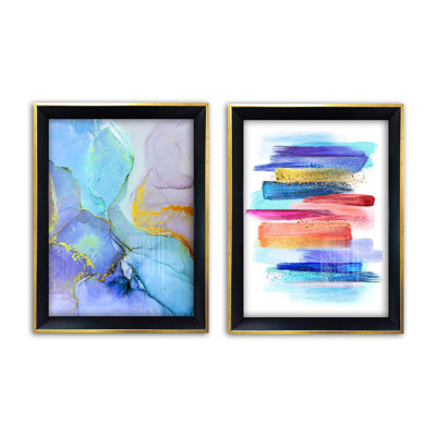 Élégantes peintures décoratives encadrées (2 pièces), 13,8 x 17,7 pouces | 100% verre (0,16 po d'épaisseur) et cadre en bois (1,6 po d'épaisseur) | Impression numérique UV, parfaite pour la décoration intérieure et les amateurs d'art