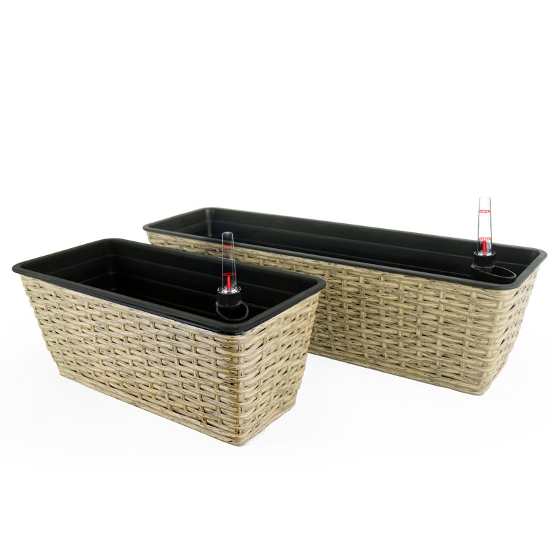 2 jardinières à arrosage automatique en brun - tissage fait à la main pour les chocs intérieurs et extérieurs - fabrication de plantes tissées à la main