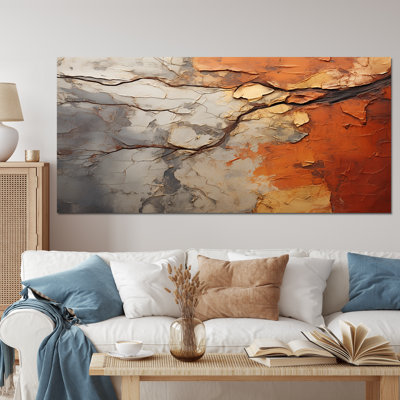 Orange, gris, séquoia abstrait, collage - arbre, séquoia, grand art mural