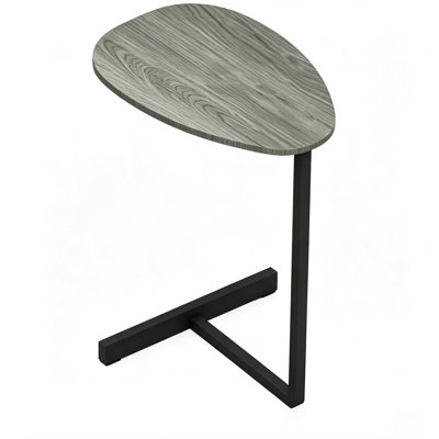 Table d'appoint ovale en forme de C, table de bout en panneau de fibres à densité moyenne avec structure en métal, table de collation coulissante pour salon et chambre à coucher, gris