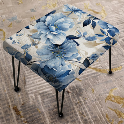 Serene Blue Garden Blooms Floral Pattern II - Floral Rectangle Ottoman