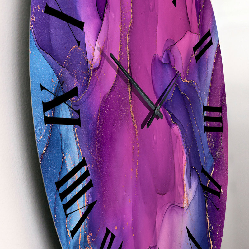 Horloge murale moderne mauve et bleu liquide, Petit