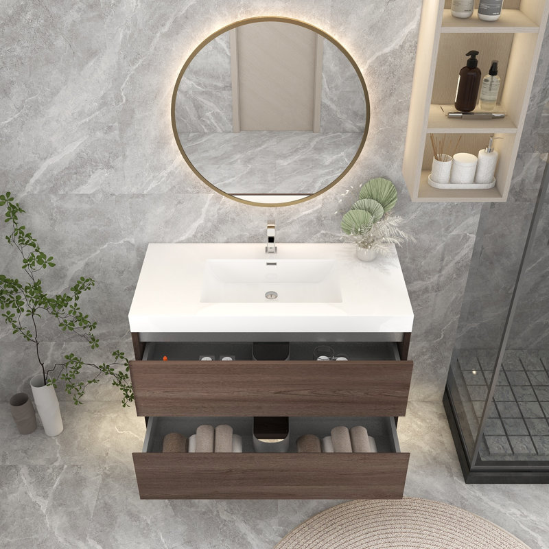 Lords 41.7'' Single Bathroom Vanity with Acrylic Top, Red Oak
