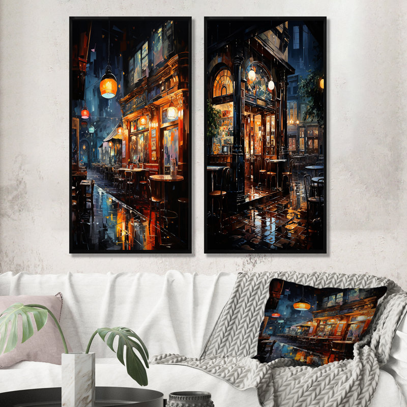 Night Jazz Serenade IV - Ensemble de 2 décorations murales restaurants et cafés, Cadre flottant noir, H 40 po x l 41 po