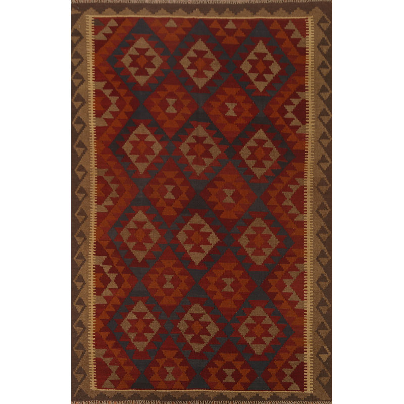 Geometric Kilim Wool Area Rug 5x7