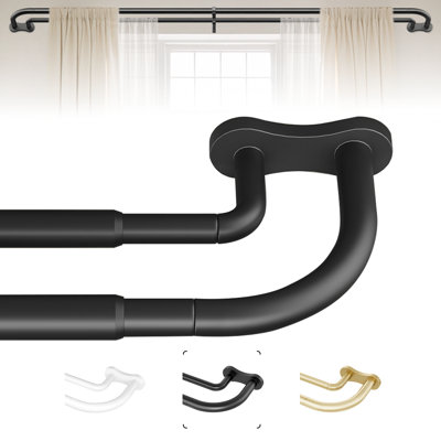Modern Durable Alloy Steel Wrap Around Blackout Double Curtain Rod,36" to 120",Black