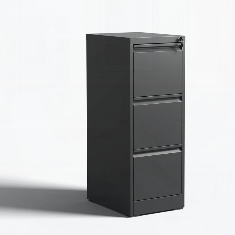 3 Drawer Metal Vertical File Cabinet with Lock Office Home Steel Vertical File Cabinet for A4 Legal/Letter Size, Black