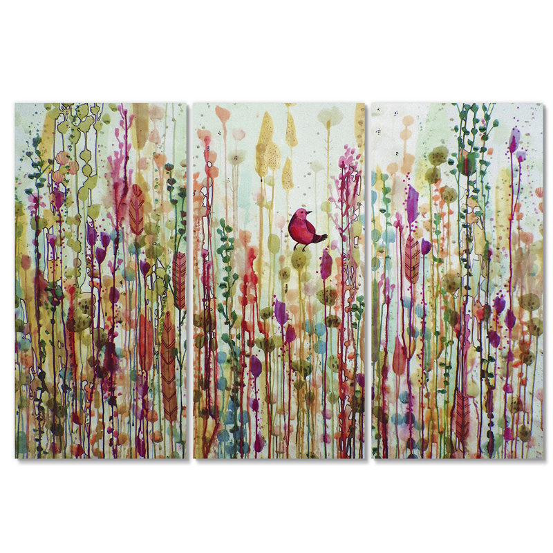 «Red Bird in Color Meadow», peinture à multiples images sur toile