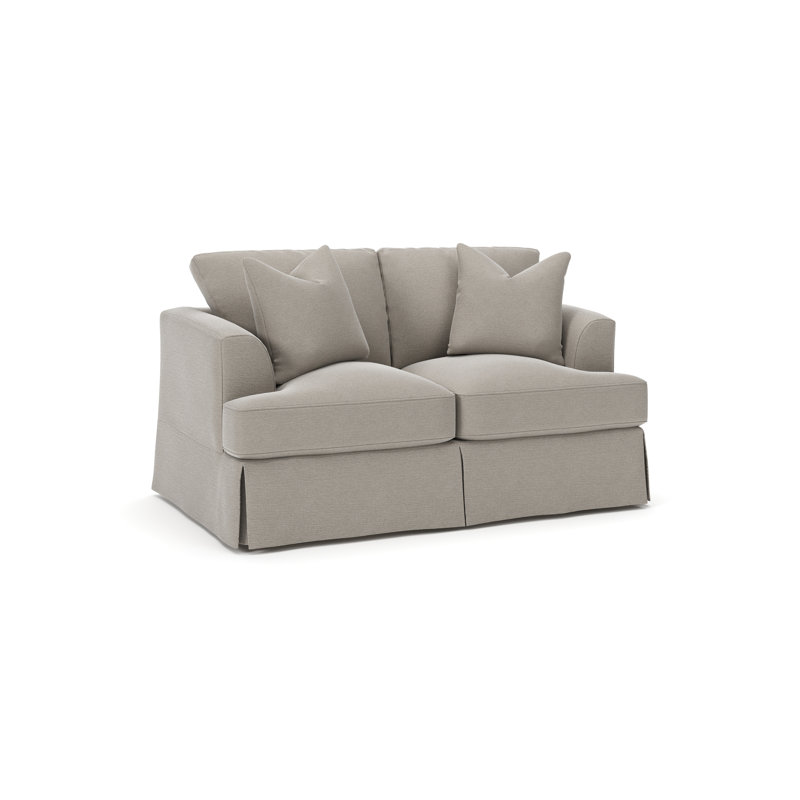 Lucia 65.5" Recessed Arm Slipcovered Loveseat, Drusky Linen Sustain® Basketweave