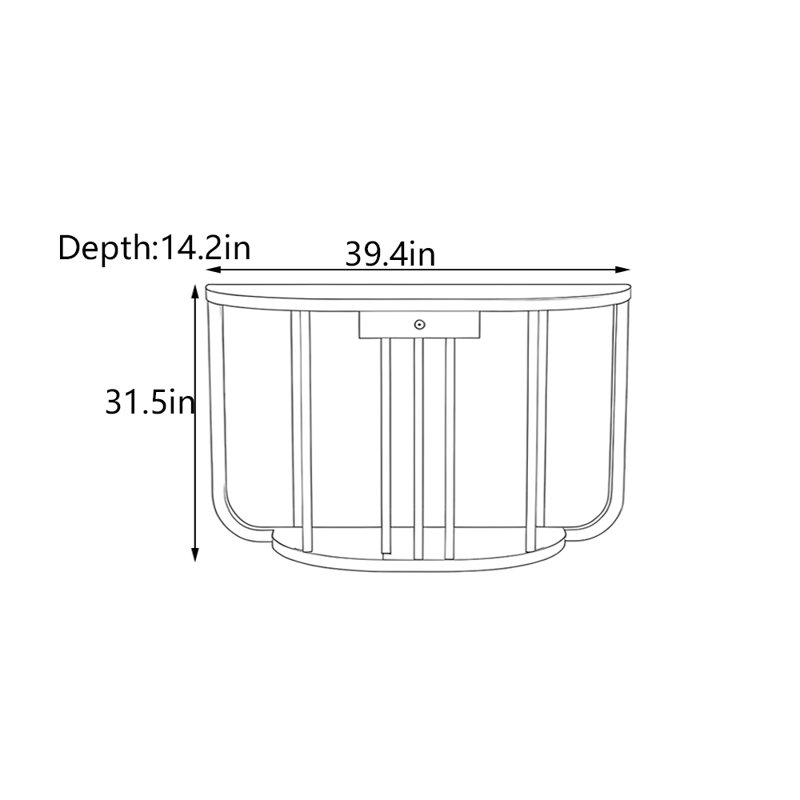 Table de couloir semi-circulaire en bois massif, Noyer, H 31,5 po x l 39,4 po x P 14,2 po