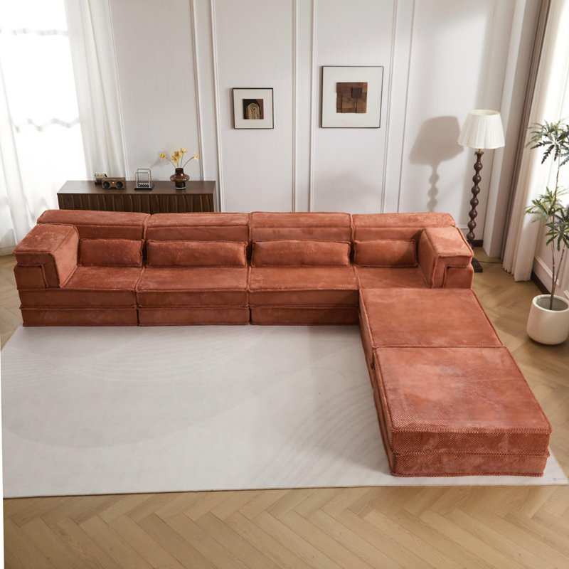 Canapé à compression Boneless, canapé convertible au sol, canapé modulaire convertible Boneless, aucun assemblage requis, tissu polaire circulaire, surdimensionné à 4 places avec 2 repose-pieds