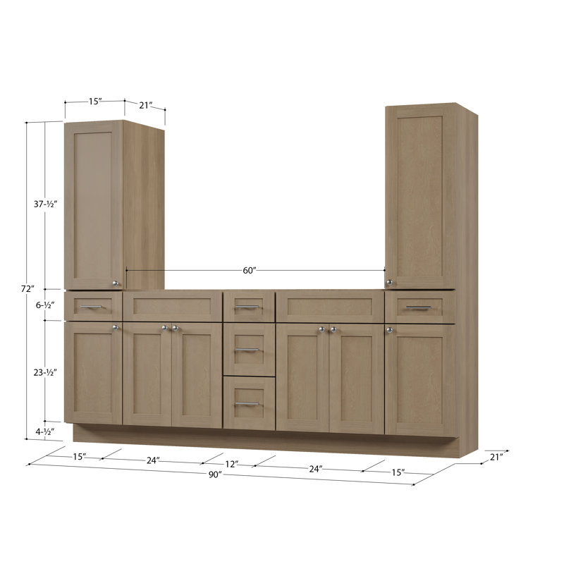 Ensemble de meuble-lavabo double 90 po Disar, Chêne naturel