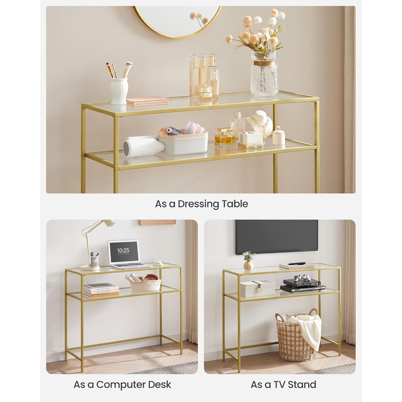 Sebero 100cm Glass Top Console Table, Gold