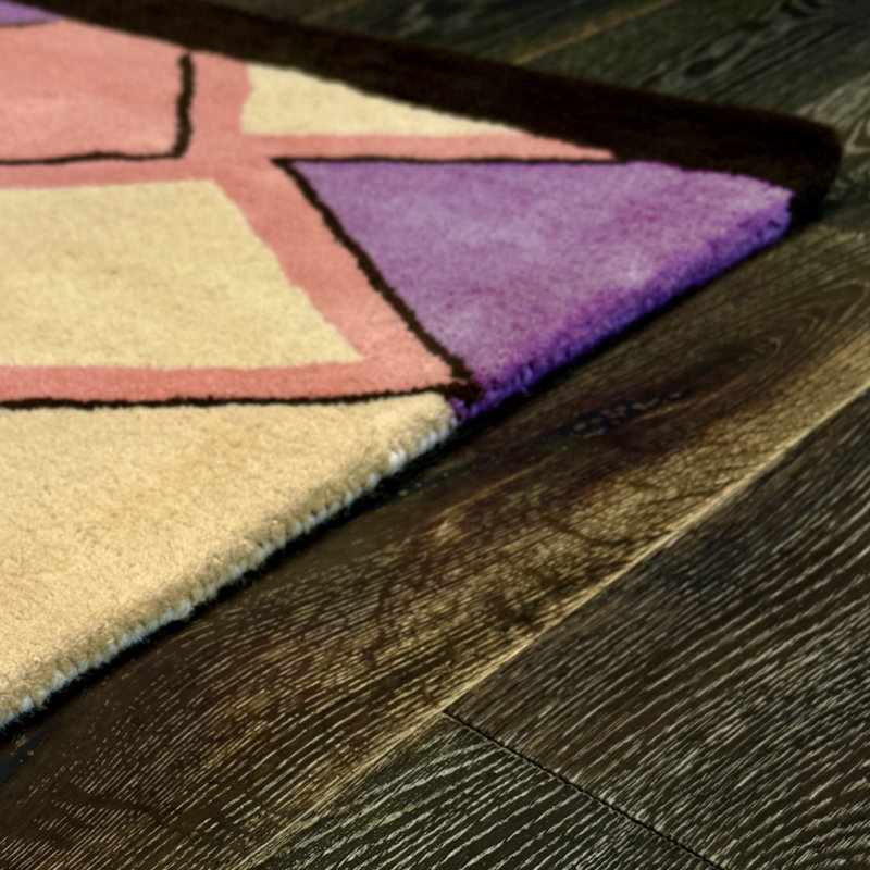 Tapis en laine à motif géométrique Wism Authentic touffeté à la main beige, mauve, rose corail et brun foncé