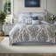 Ensemble de literie pour très grand lit, jacquard de polyester bleu, chambre à coucher moderne