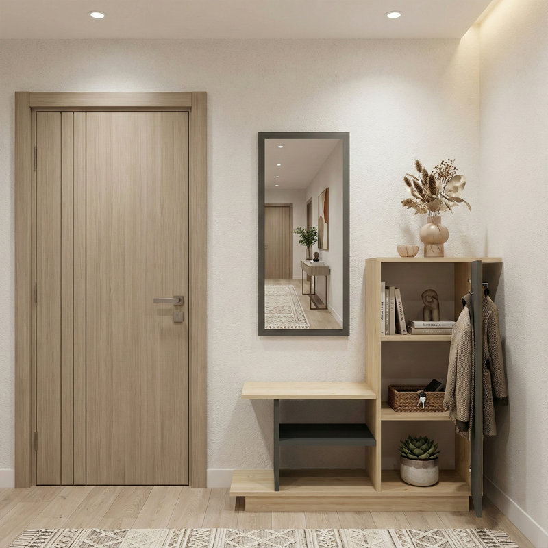 Alcott Modern Hall Tree with Mirror and Storage Cabinet