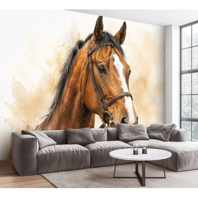 Wall Mural Peel and Stick Wallpaper Watercolor Horse sketch Cute Farm animal Self-Adhesive Removable Contact Paper Wall Decor for Living Room Bedroom 100"H x 144"W