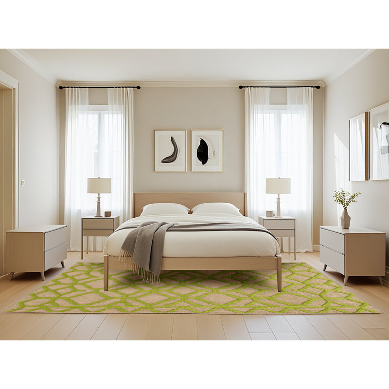 Tapis beige en treillis lavable à la machine, Rectangle de 5 pi x 8 pi
