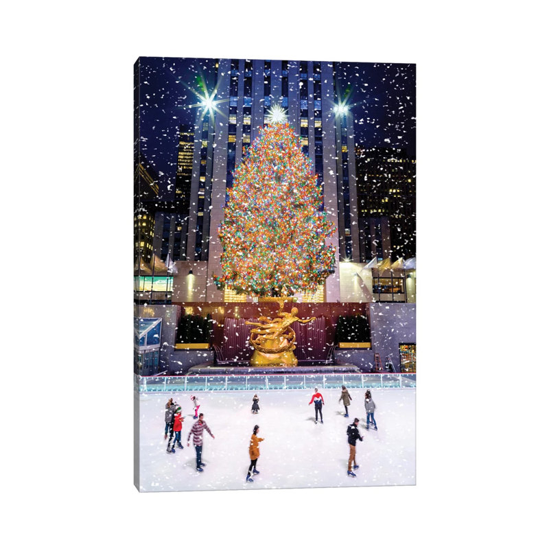 Iceskating Rink Rockefeller Center New York City Painting by Susanne Kremer - Wrapped Canvas Gallery-Wrapped Canvas Giclée