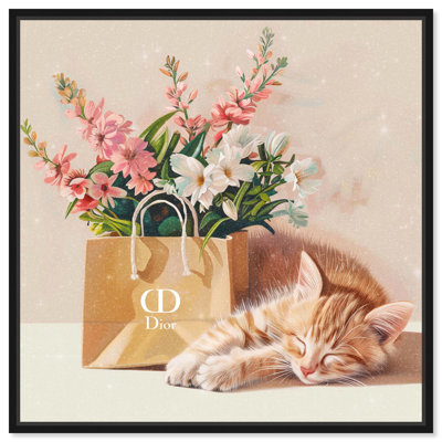 Sleepy Kitten Shopping Bag Canvas Fashion Pet Art by Art Remedy