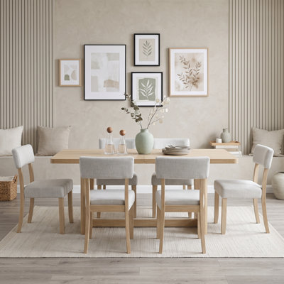 7-Piece Dining Table Set for 6, Kitchen Table with 6 Upholstered Chairs, Farmhouse Dining Room Set