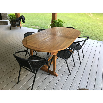 Bauman Extendable Oval Teak Outdoor Folding Dining Table