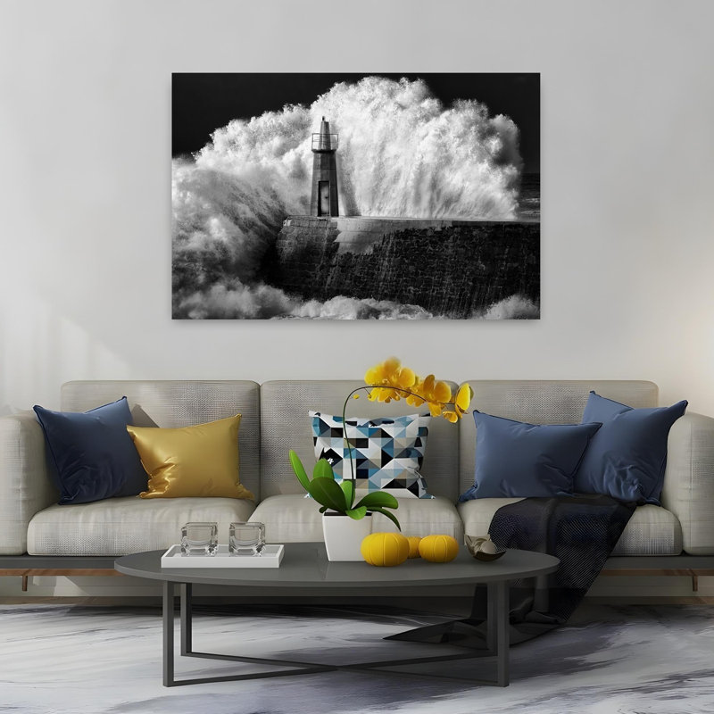 Art contemporain, paysage côtier abstrait, H 40 po x l 60 po