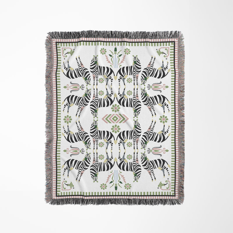 Mida Zebra Cotton Blend Blanket Throw, 70" L x 50" W