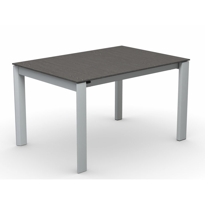 Eminence Extendable Solid Wood Dining Table, Matte Optic White, 35.5" W x 51.25" L, Beton Gray Melamine
