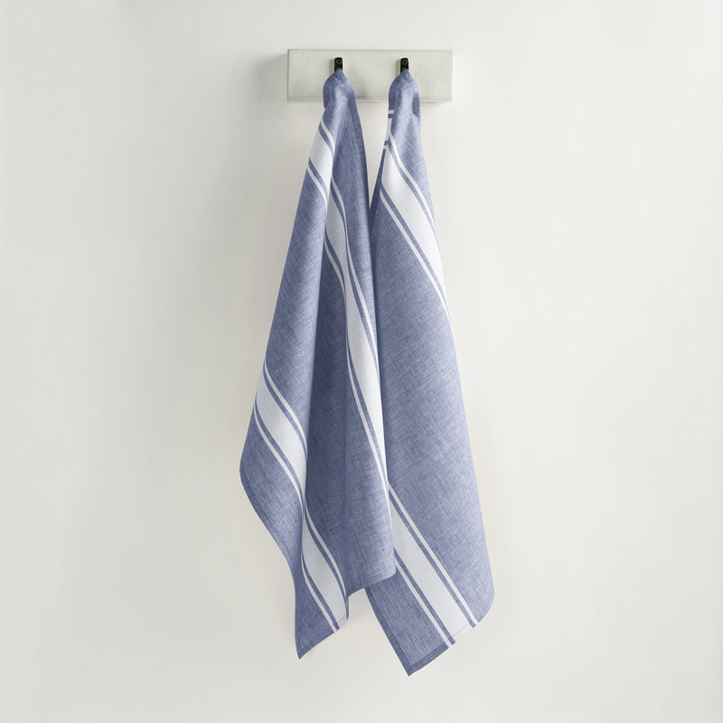 Country Stripe - 100% Pure Linen Kitchen Towels, Blue and White