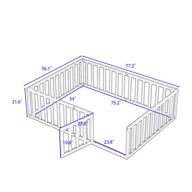 Lit plateforme en bois avec clôture, Double, Blanc