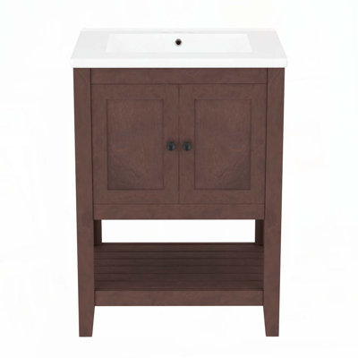 Meuble-lavabo 24 po avec lavabo en céramique et cadre ouvert en bois massif