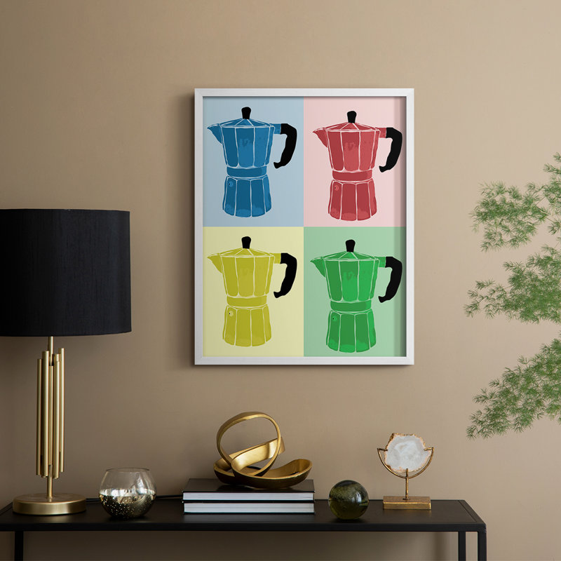 Impression encadrée Moka Pot Colorblock - bois massif, H 11 po x l 9 po, Blanc