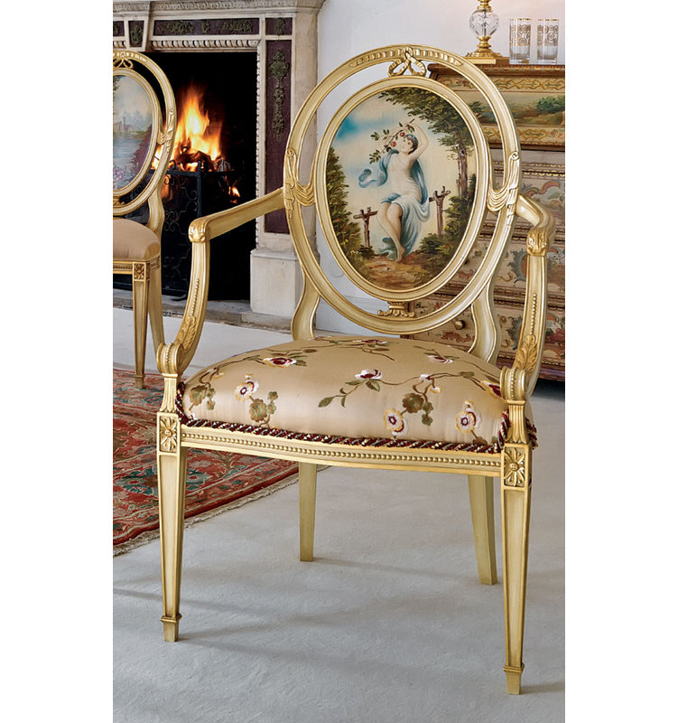 Solid Wood Arm Chair in Gold