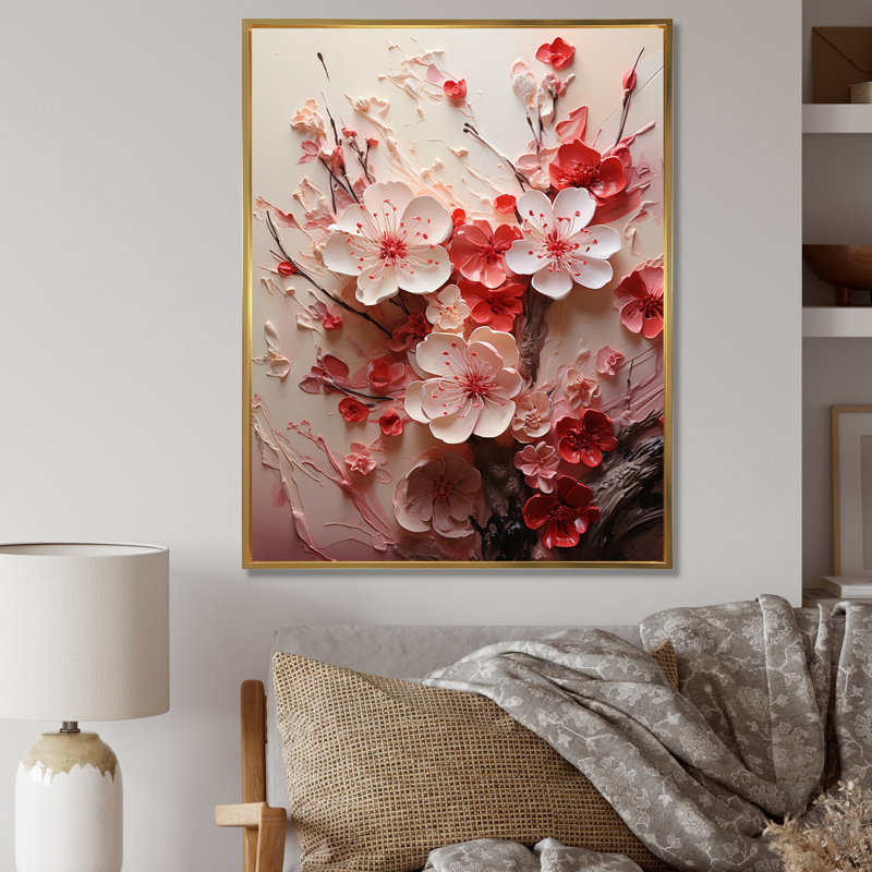 «Pink Orchard Tree Ballet Of Cherry Blossoms I», art mural cerisier, Silver Picture Framed, H 44 po x l 34 po
