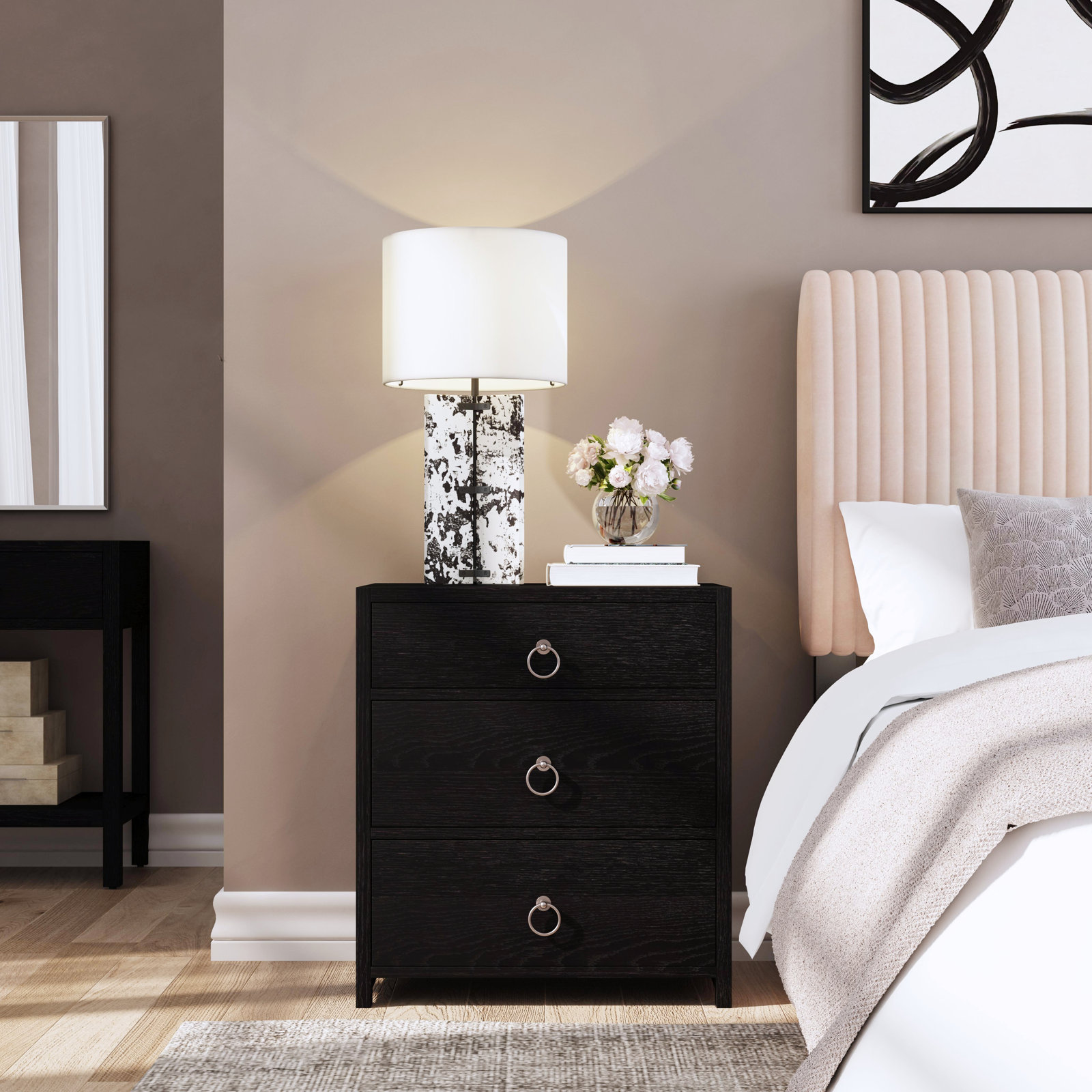 Elin 3 - Drawer 25" Nightstand, Black