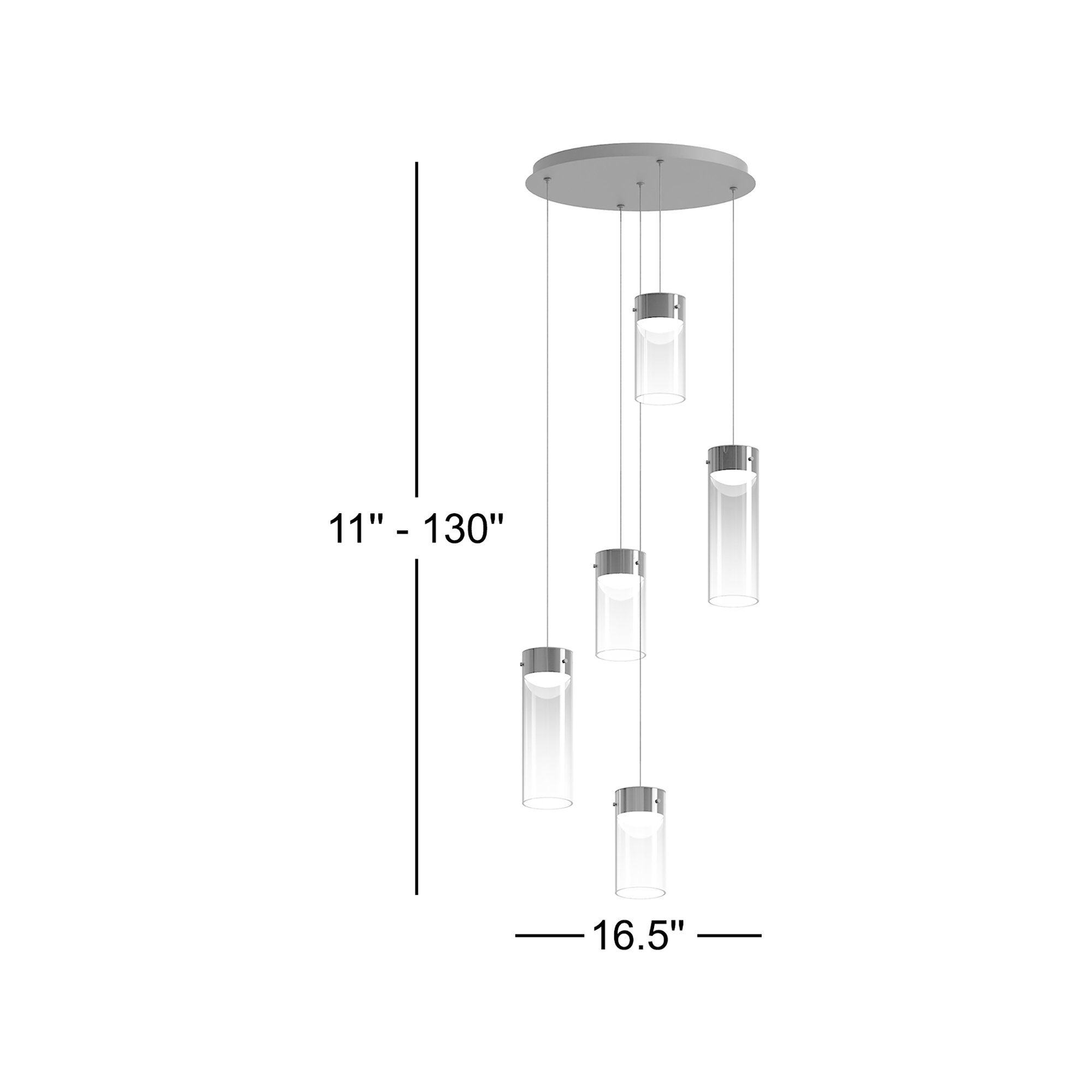 Delonda 5 Light Glass Dimmable LED Pendant, Graduating Smoke