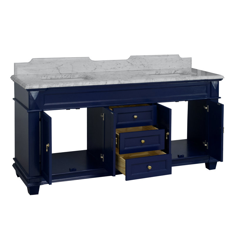 Ensemble de meuble-lavabo double 72 po Ensa, Bleu royal, Blanc de Carrare