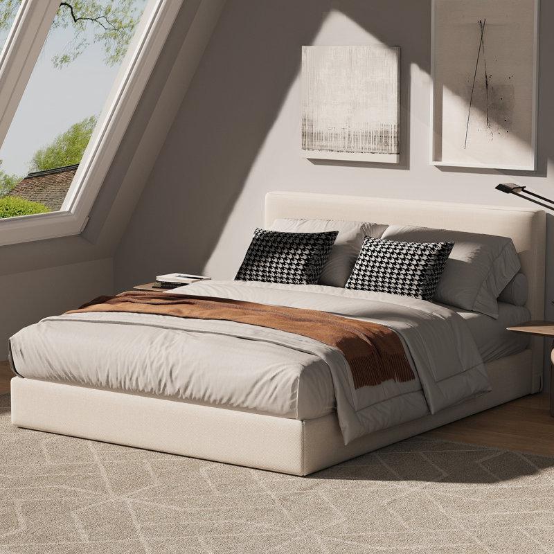 Upholstered Bed, Double (4'6), Beige