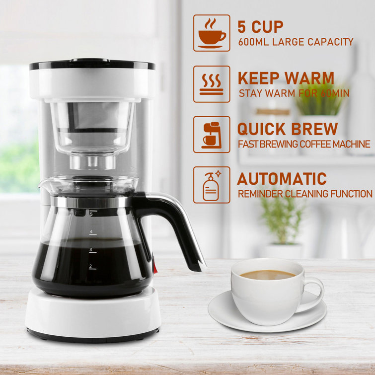 BOSCARE Coffee Maker with Reusable Filter,Small Drip Coffeemaker Compact  Coffee Pot Brewer Machine (5 Cup)