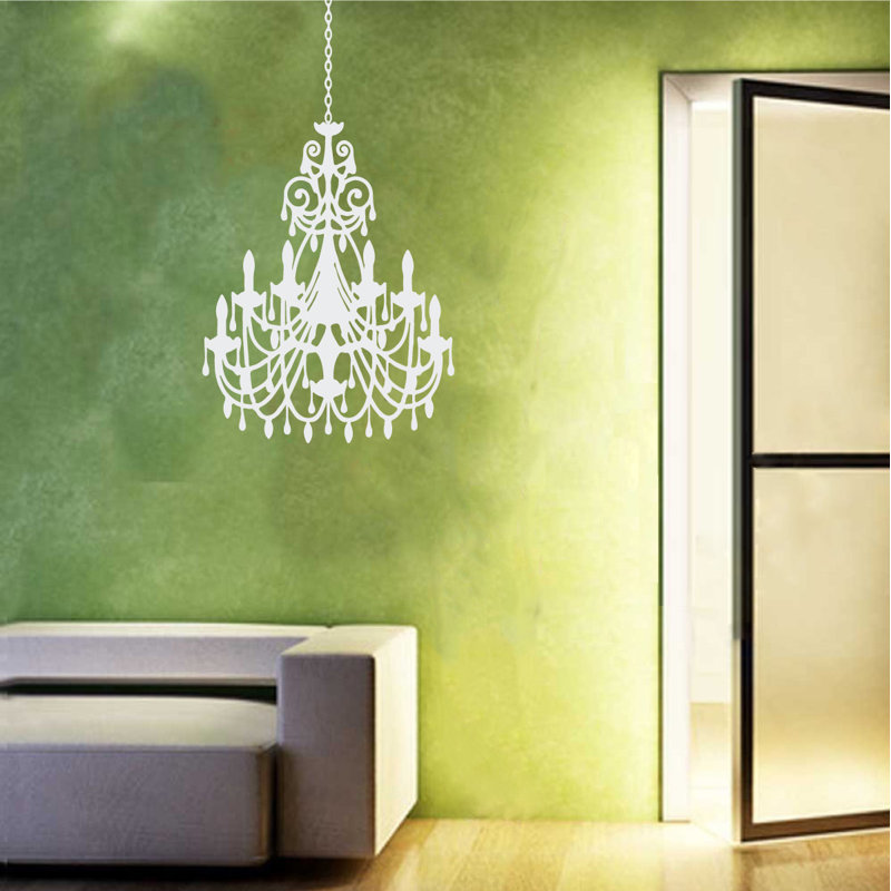 Décalcomanie murale lustre ornée, H 24 po x l 16 po x P 0,01 po, Blanc