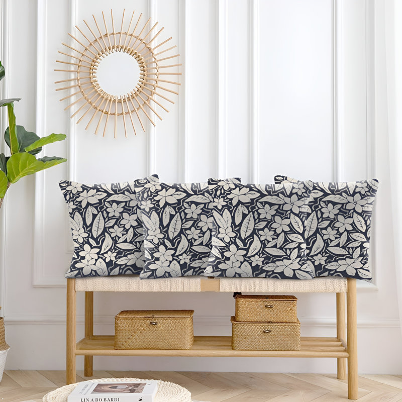 Indoor / Outdoor Floral Square Cushion, Blue Floral
