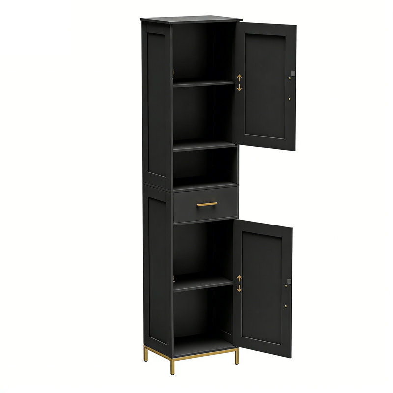 Tall Bathroom Storage Cabinet With Adjustable Shelves, Freestanding Cabinet With Doors And Drawer, Black