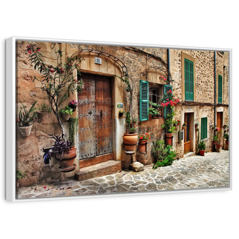 Mediterranean Old Town, Floating Frame White, 43" X 29"