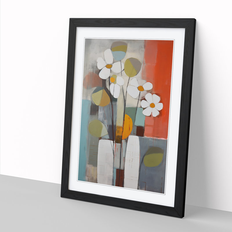 Modern Flowers Mid Century Vol.3 - Picture Frame Print, Black, 46cm H x 34cm W x 2cm D