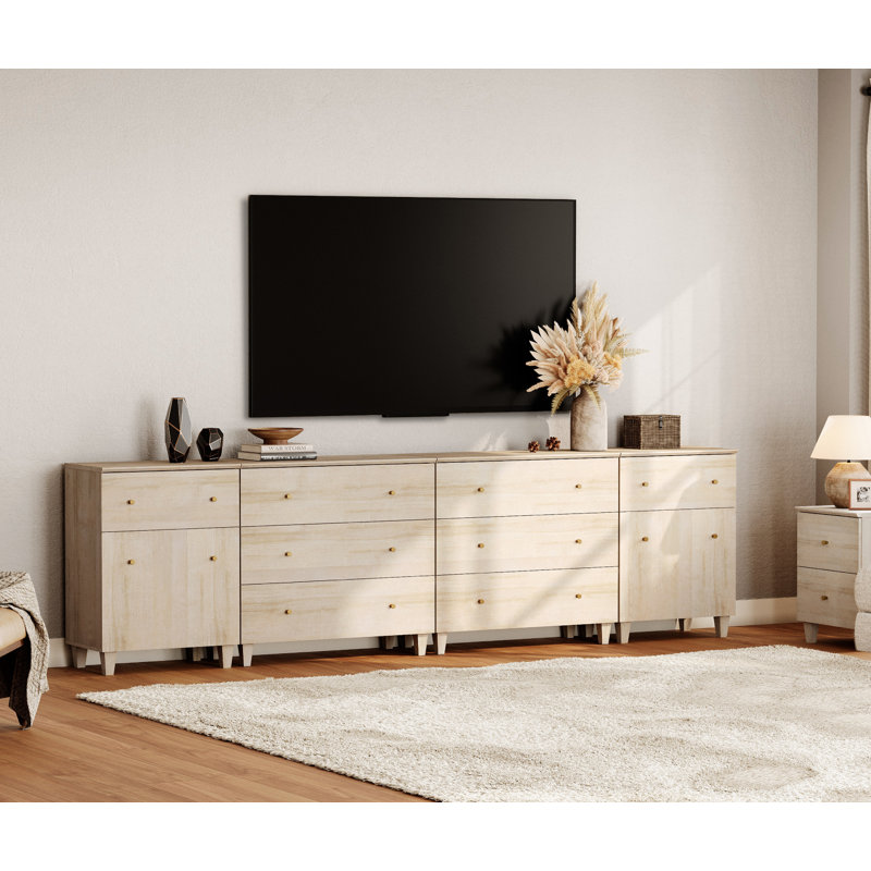 4-In-1 Wooden TV Stand With Cabinets And Drawers For Tvs Up To 110+ Inches, 118", Natural