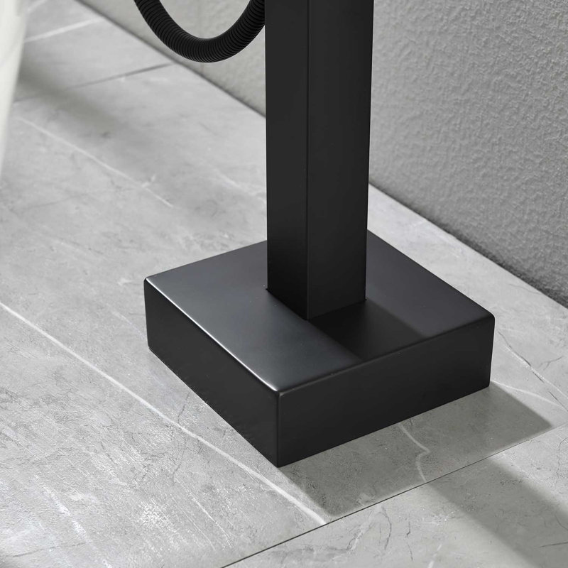 Robinet de baignoire autoportant noir mat - Robinet de salle de bain en laiton à fixation au sol avec poignée, poignée simple | Idée de cadeau