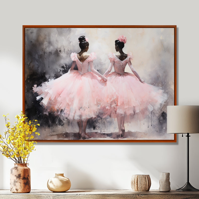 Pink Ballet Dance I, reproduction sur toile, H 16 po x l 32 po x P 1 po, Cadre flottant brun