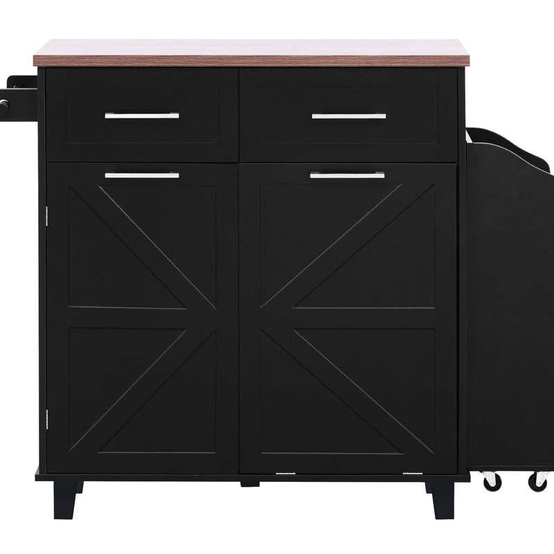 Kitchen Island, Drop Leaf, 2 Deep Drawers, Storage Cabinets, 3 Rack Shelving, Black