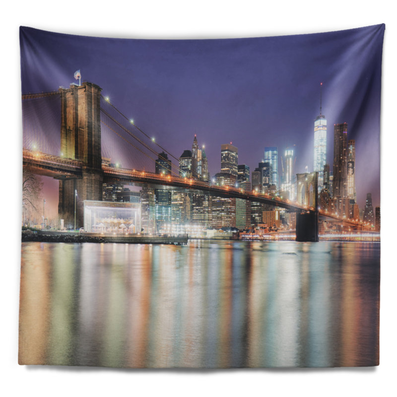 Tapisserie tour freedom de polyester cityscape new york city avec accessoires suspendus inclus, H 32 po x l 39 po
